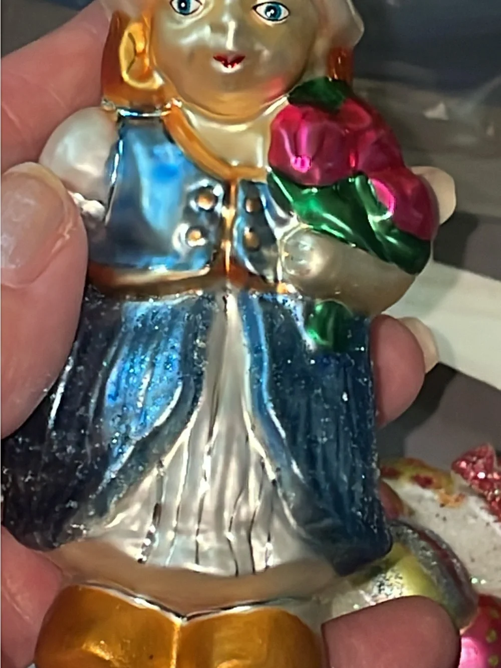 Pier 1 vintage glass old world style Christmas ornaments girl bear poland